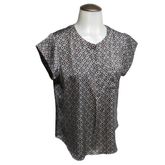 Liz Claiborne Petite Multicolor Crew Neck Cap Sleeve Blouse Top PM - Picture 1 of 6